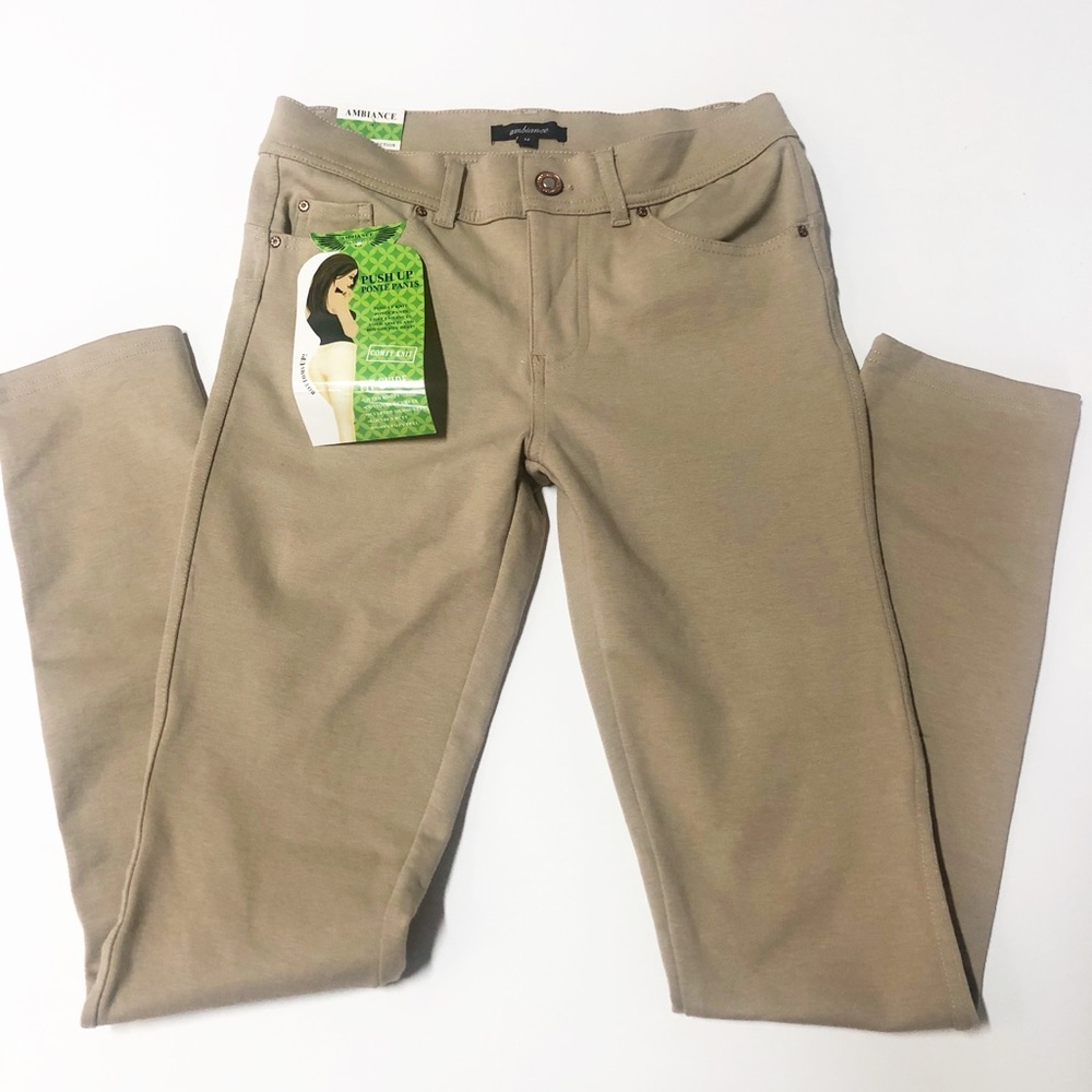 SOLD-Ambiance Push Up Ponte Womens Khaki Pants